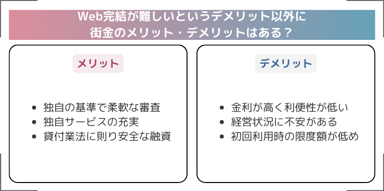 Web完結が難しいというデメリット以外に街金のメリット・デメリットはある？