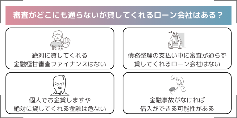 審査がどこにも通らないが貸してくれるローン会社はある？【基本的にない】