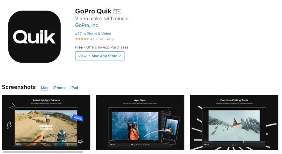 GoPro公式アプリの「Quik」
