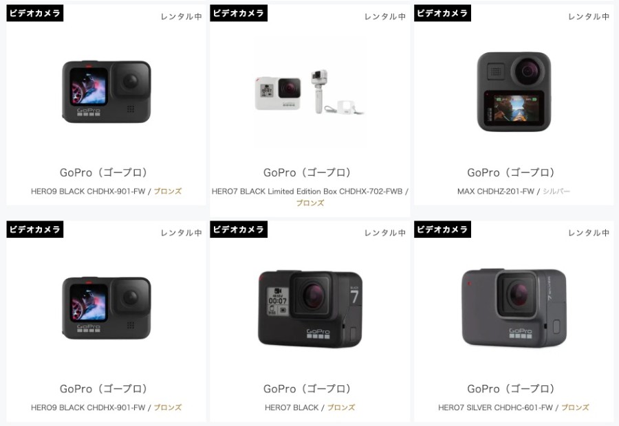 CAMERA RENTのレンタル中のGoPro
