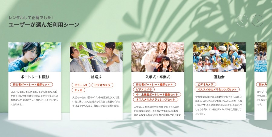 カメラレンタル専門店 ワンダーワンズのユーザーが選んだ利用シーン
